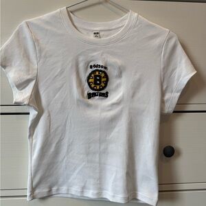 Custom Boston Bruins Beaded & Embroidered Uniqlo White Mini T-Shirt